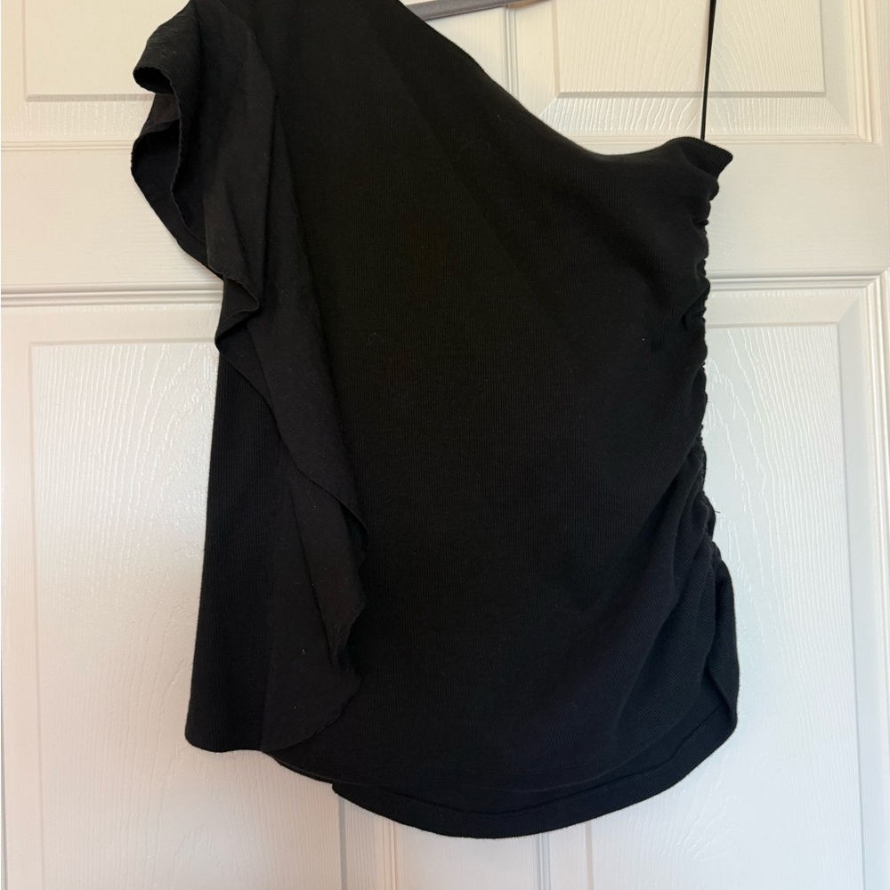 Anthropologie Black One-Shoulder Ruffle Top